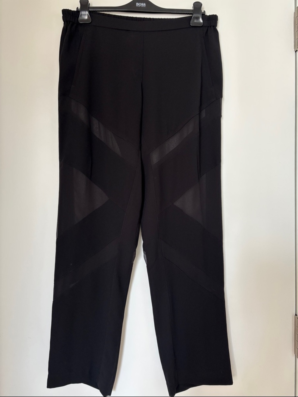 BCBGMaxAzria Black Wide-Leg Sheer Panel Pants